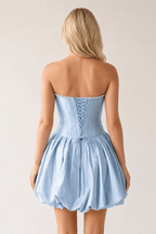Fuchsia A-Line Bubble Hem Satin Strapless Corset Homecoming Dress - Curvevia
