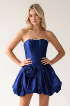Fuchsia A-Line Bubble Hem Satin Strapless Corset Homecoming Dress - Curvevia