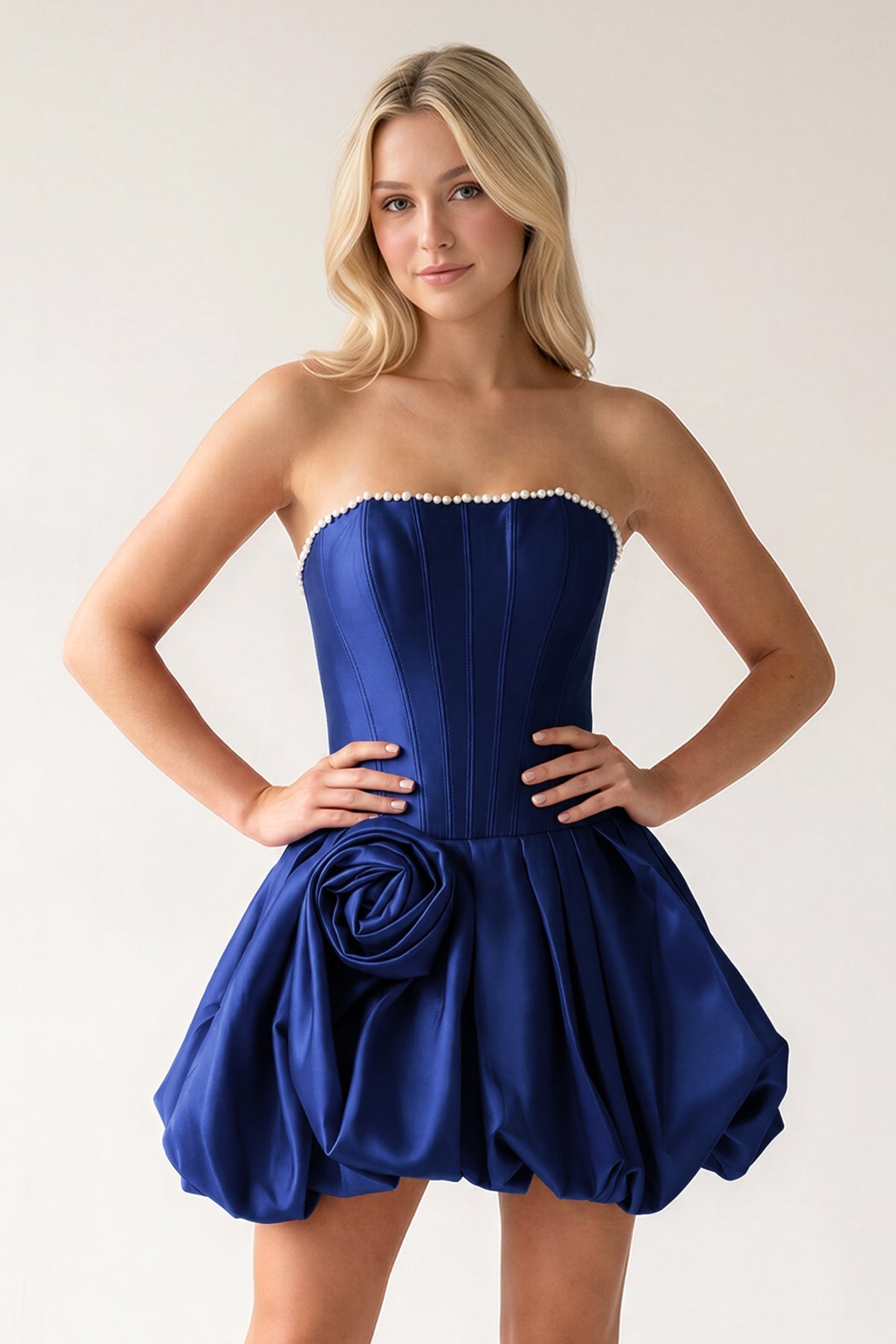 Fuchsia A-Line Bubble Hem Satin Strapless Corset Homecoming Dress - Curvevia