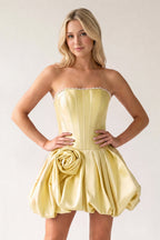 Fuchsia A-Line Bubble Hem Satin Strapless Corset Homecoming Dress - Curvevia