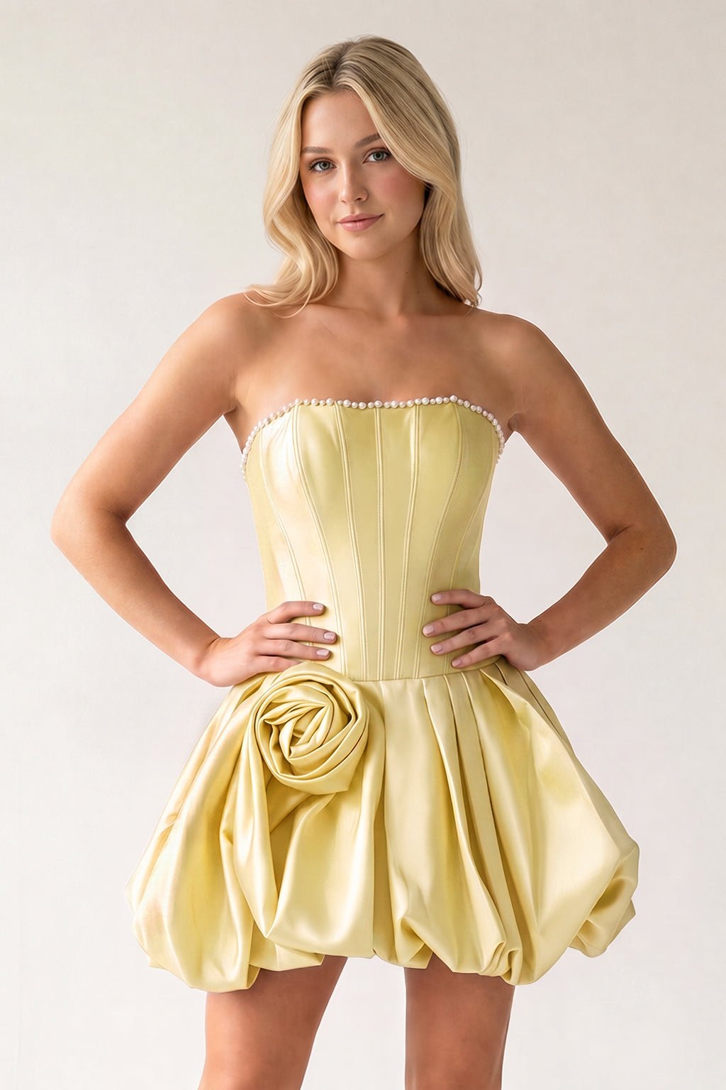 Fuchsia A-Line Bubble Hem Satin Strapless Corset Homecoming Dress - Curvevia