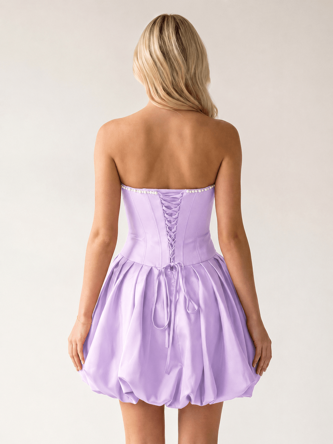 Fuchsia A-Line Bubble Hem Satin Strapless Corset Homecoming Dress - Curvevia
