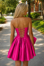 A-Line Strapless Pleated Wedding Guest Dress with Bow - Curvevia