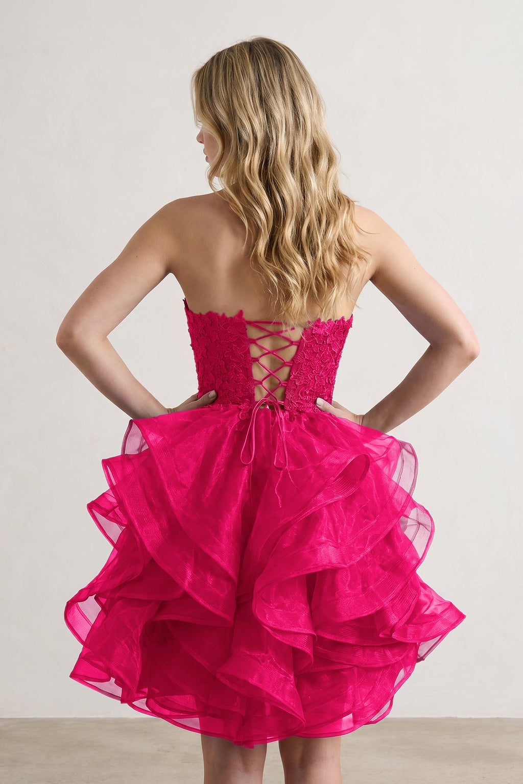 A-line Lace Appliques Organza Short Wedding Guest Dress - Curvevia