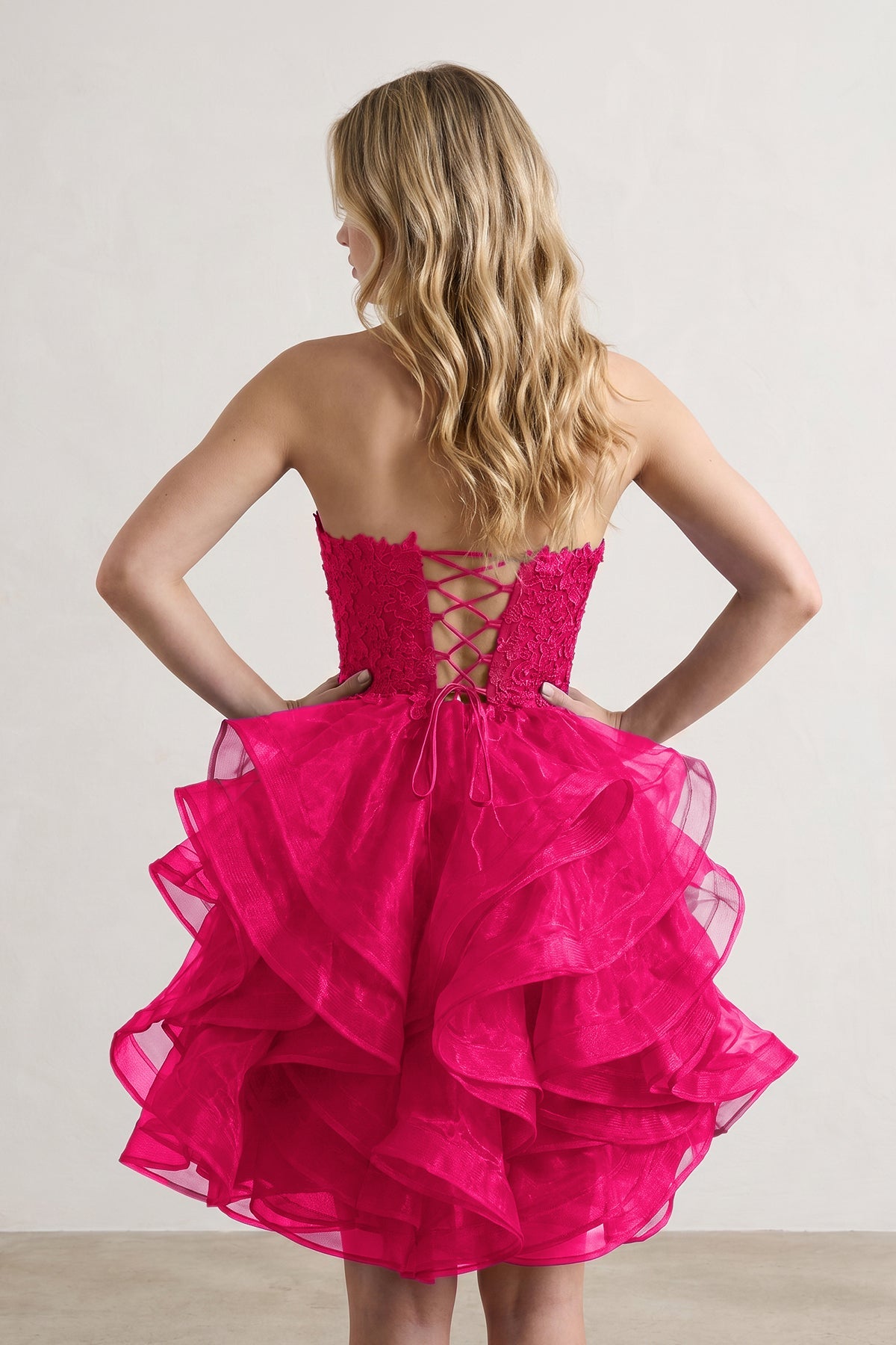 A-line Lace Appliques Organza Short Wedding Guest Dress - Curvevia