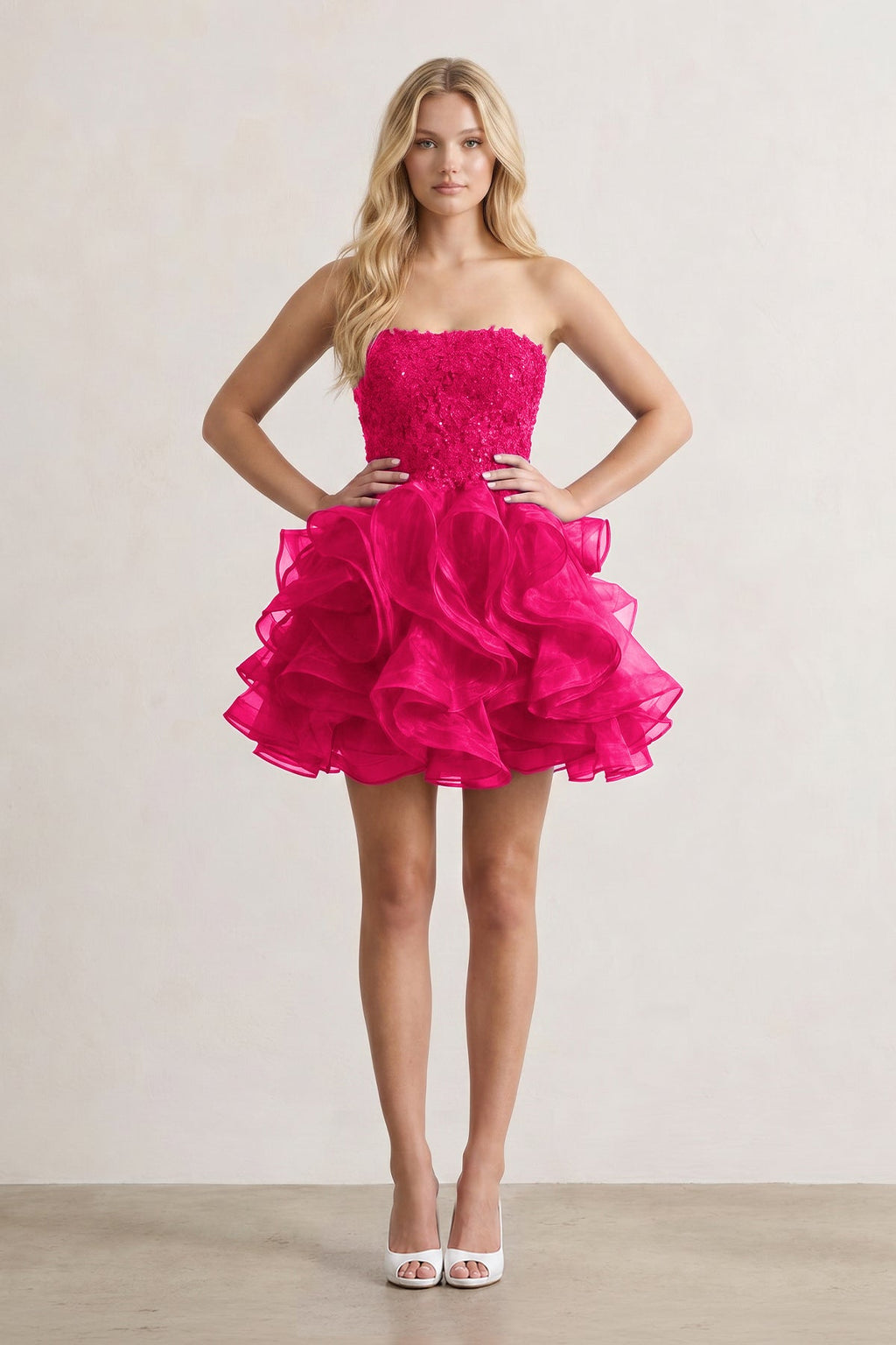 A-line Lace Appliques Organza Short Wedding Guest Dress - Curvevia