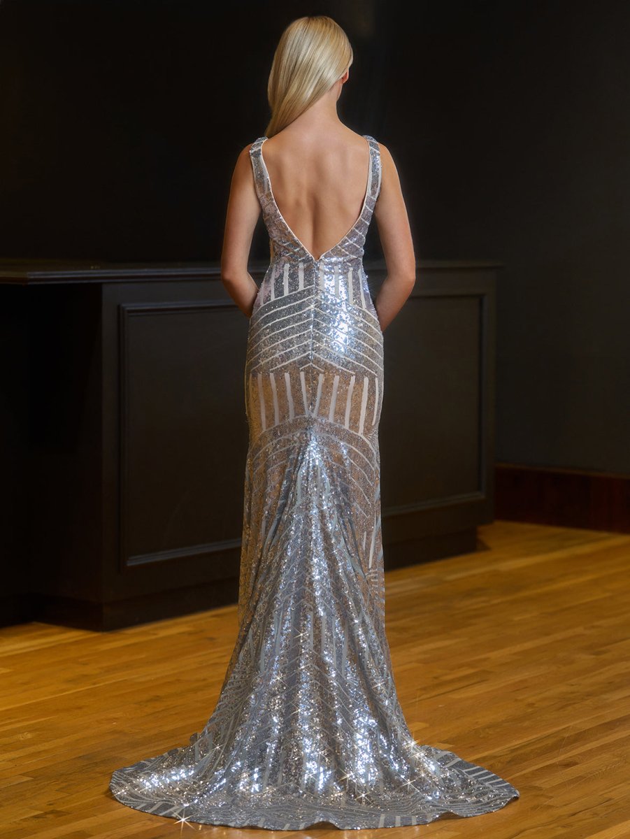 Red Mermaid Deep V Neck Sequins Evening Dress - Curvevia
