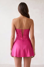 Sky Blue Embroidered A-Line Strapless Satin Homecoming Dress - Curvevia