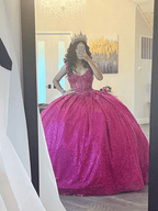 Fuchsia Sleeveless Sequin Quinceanera Dress - Curvevia
