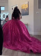 Fuchsia Sleeveless Sequin Quinceanera Dress - Curvevia