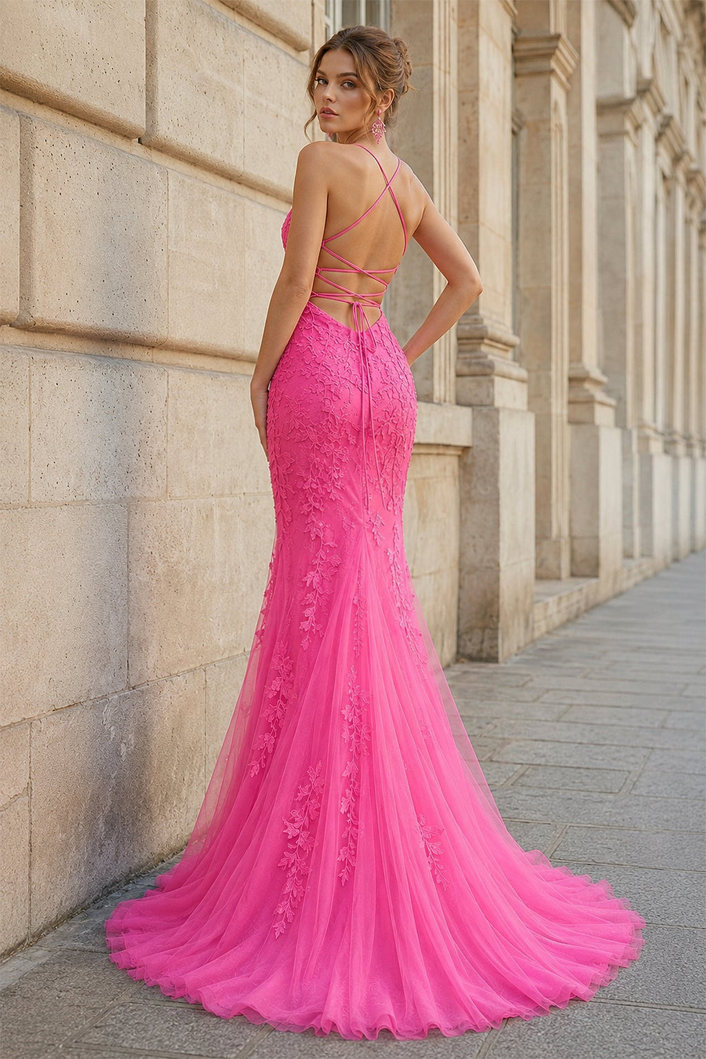 Mermaid Spaghetti Straps Lace Evening Dress - Curvevia