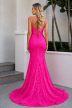Mermaid Spaghetti Straps Sequined Lace Evening Dress - Curvevia