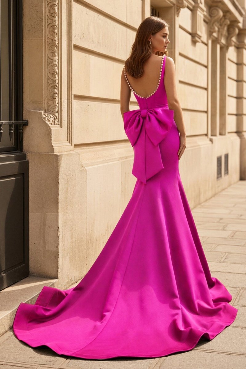Black Square Neck Mermaid Satin Long Evening Dress With Pearls - Curvevia