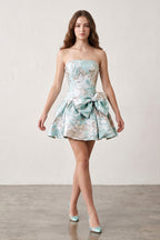 Fuchsia Strapless Jacquard A-Line Homecoming Dress with Bowknot - Curvevia