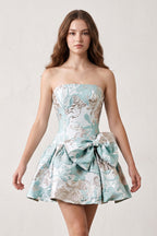 Fuchsia Strapless Jacquard A-Line Homecoming Dress with Bowknot - Curvevia