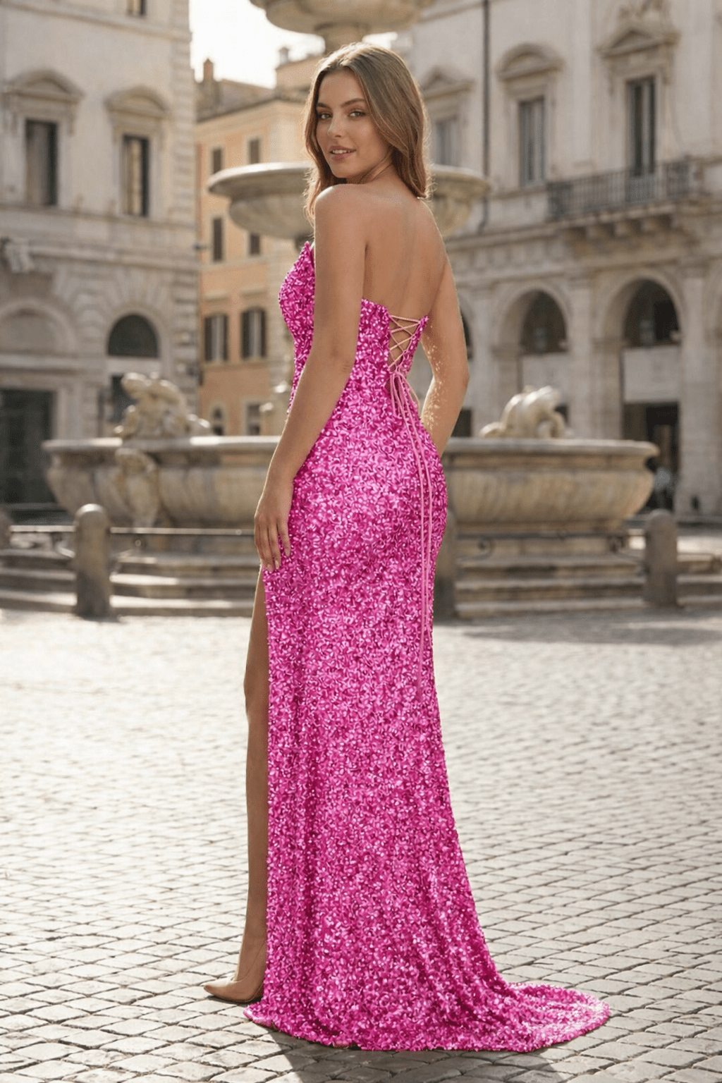 Sparkly Golden Sheath Sequins Long Evening Dress with Slit - Curvevia