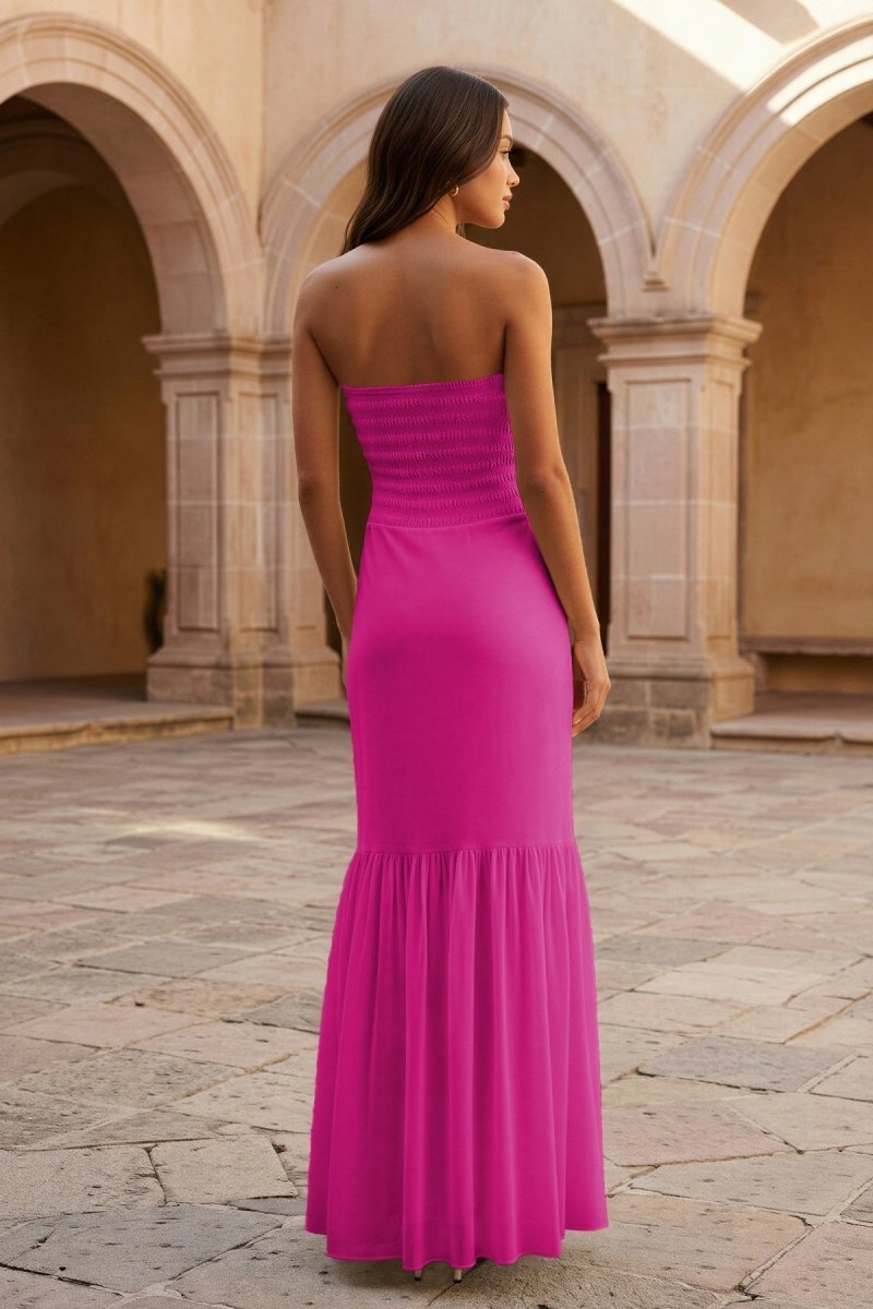 Yellow Strapless Sheath Chiffon Long Evening Dress With Ruffles - Curvevia