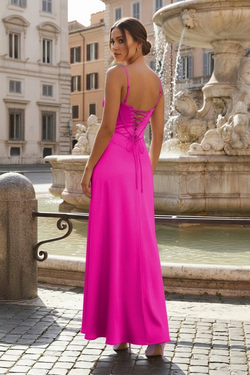 Lavender Straps A-line Long Wedding Guest Dress - Curvevia