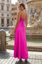 Lavender Straps A-line Long Wedding Guest Dress - Curvevia