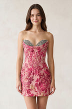 Blue Sweetheart Jacquard Sheath Corset Homecoming Dress - Curvevia