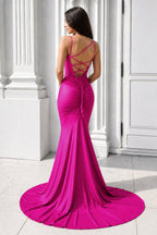 Purple Spaghetti Straps Lace-Up Mermaid Long Evening Dress - Curvevia