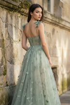 A-line Butterfly Lace Lilac Corset Prom Dress with Slit - Curvevia