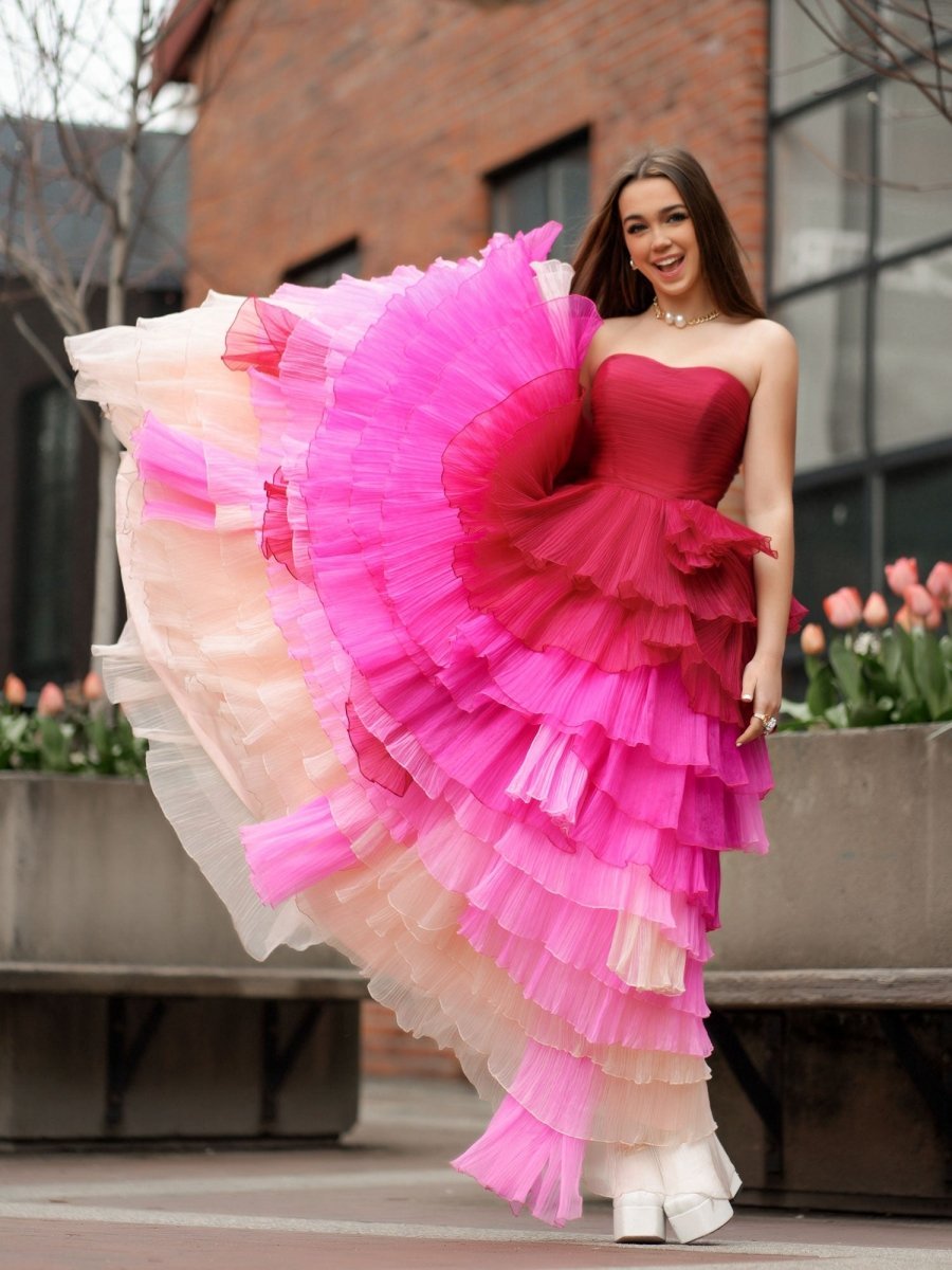 Sweetheart Pleated Bodice Long Wedding Guest Dress with Ruffles - Curvevia