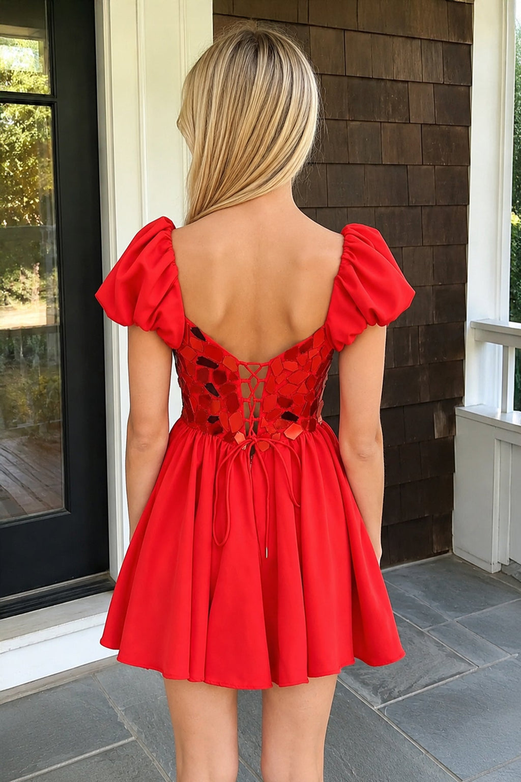 A-Line Short Red Cut-Glass Sweetheartg Dress - Curvevia