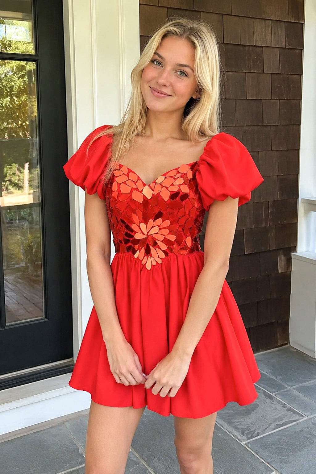 A-Line Short Red Cut-Glass Sweetheartg Dress - Curvevia