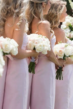 Strapless Pink Scoop Pleated Satin Long Bridesmaid Dress With Big Bow - Curvevia