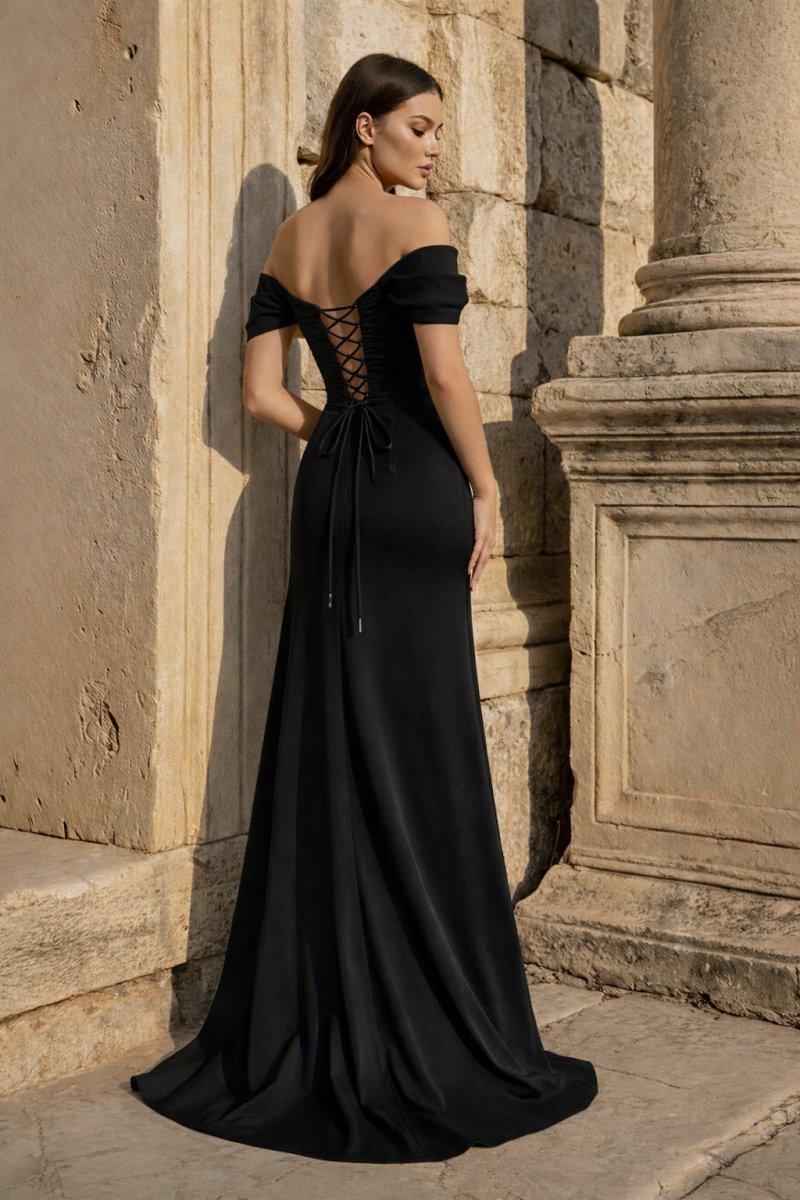 Yellow Mermaid Off The Shoulder Satin Long Evening Dress With Flowers - Curvevia