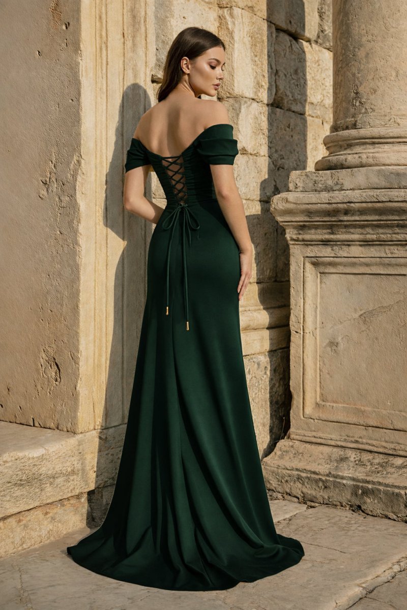 Yellow Mermaid Off The Shoulder Satin Long Evening Dress With Flowers - Curvevia