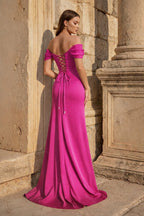 Yellow Mermaid Off The Shoulder Satin Long Evening Dress With Flowers - Curvevia