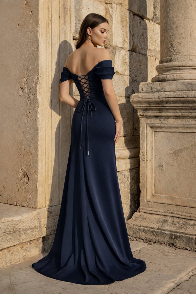 Yellow Mermaid Off The Shoulder Satin Long Evening Dress With Flowers - Curvevia