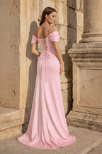 Yellow Mermaid Off The Shoulder Satin Long Evening Dress With Flowers - Curvevia