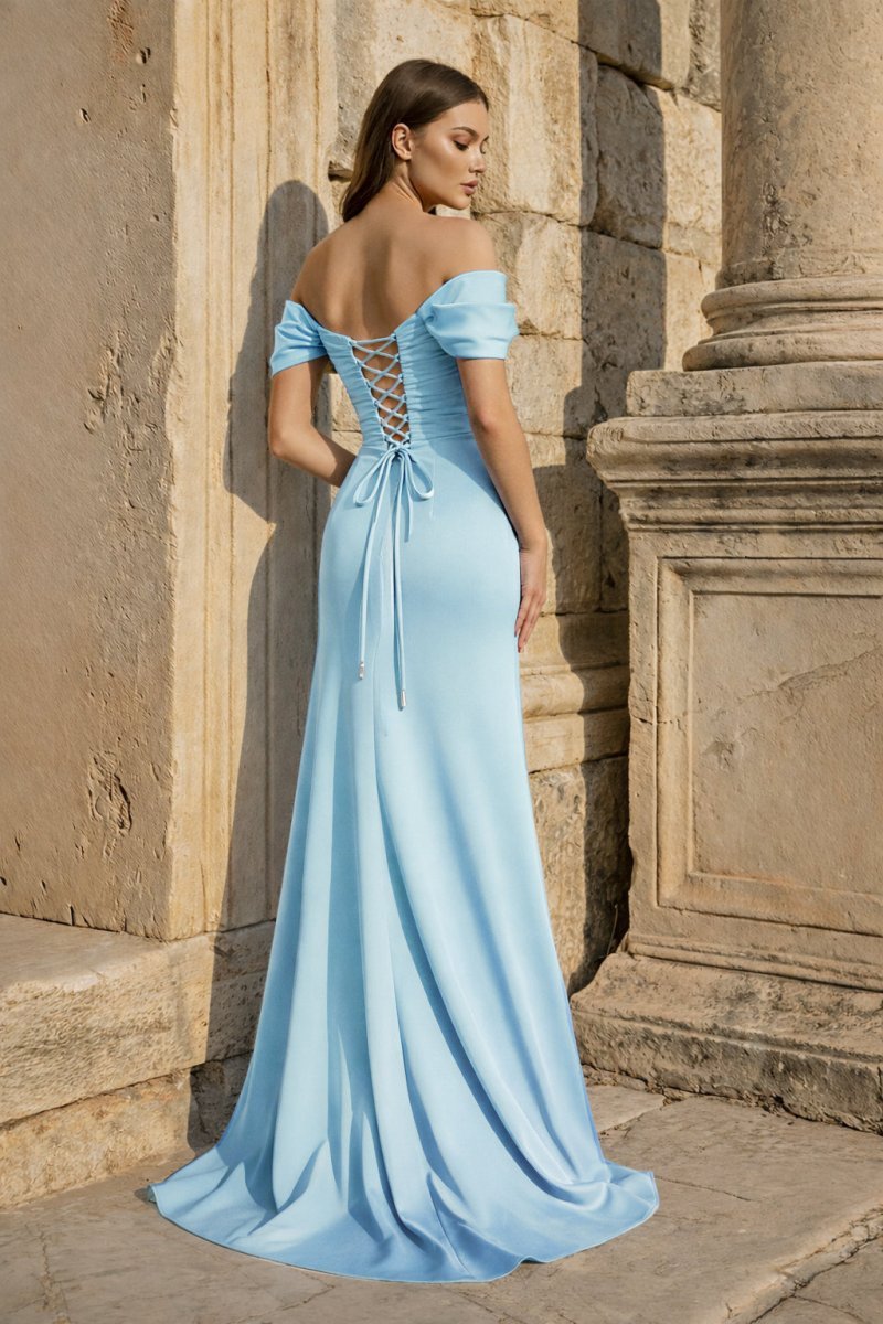 Yellow Mermaid Off The Shoulder Satin Long Evening Dress With Flowers - Curvevia