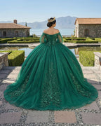 Dark Green Ball Gown Organza Half Sleeves Quinceanera Dress - Curvevia