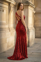 Glitter Black Sequins Long Prom Dress with Slit - Curvevia