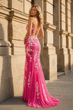 Glitter Blue Mermaid Lace Long Evening Dress with Slit - Curvevia