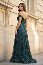 Glitter Mermaid Off The Shoulder Dark Green Long Evening Dress - Curvevia