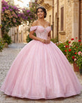 Glitter Off The Shoulder Pink Ball Gown Quinceanera Dresses - Curvevia
