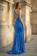Glitter Black Sequins Long Prom Dress with Slit - Curvevia