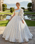 Glitter White Sequined One Shoulder Ball Gown Quinceanera Dress - Curvevia