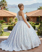 Glitter White Sequined One Shoulder Ball Gown Quinceanera Dress - Curvevia