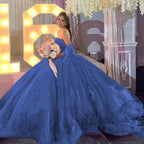Gold Off Shoulder Tulle Quinceanera Dresses With Lace Appliques - Curvevia