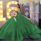 Gold Off Shoulder Tulle Quinceanera Dresses With Lace Appliques - Curvevia