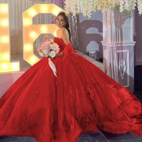 Gold Off Shoulder Tulle Quinceanera Dresses With Lace Appliques - Curvevia