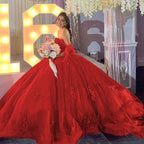 Gold Off Shoulder Tulle Quinceanera Dresses With Lace Appliques - Curvevia