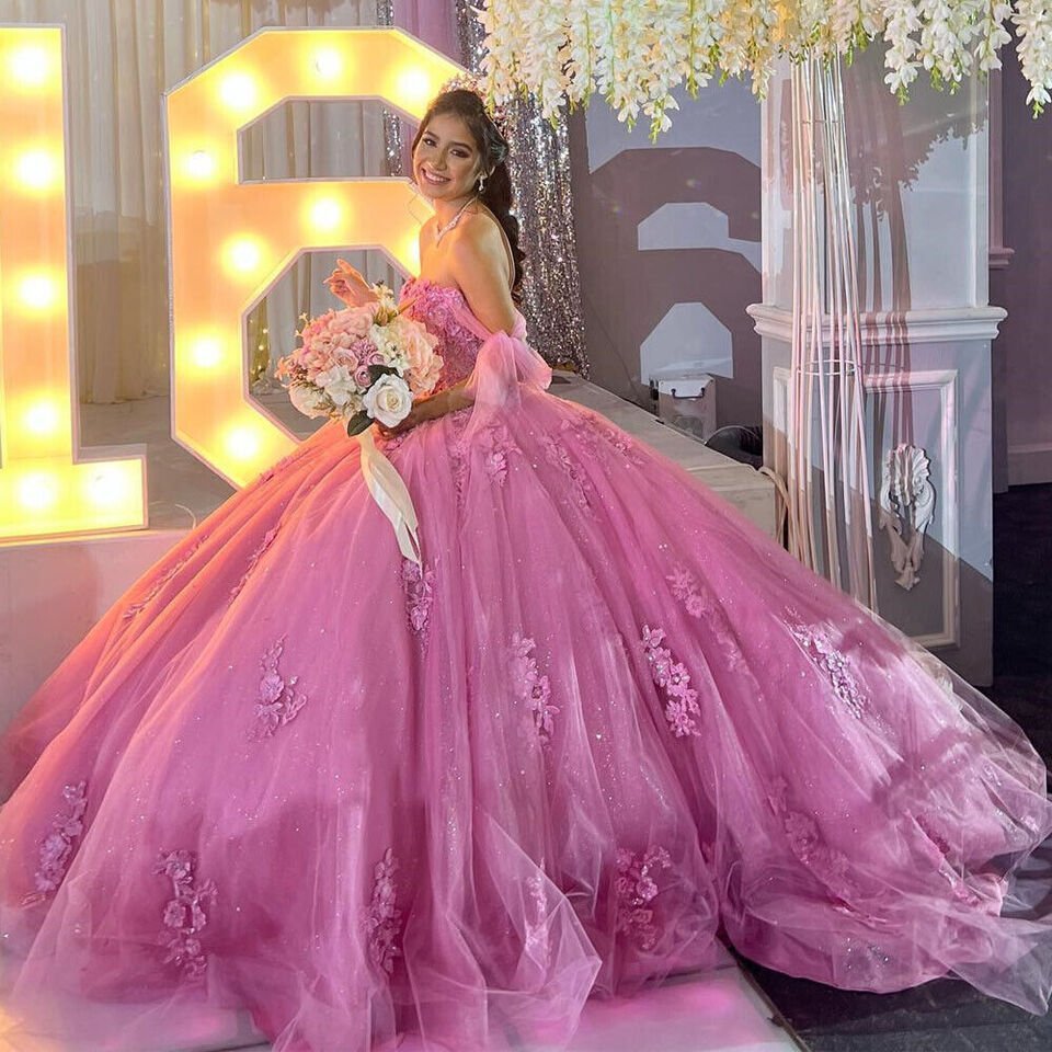 Gold Off Shoulder Tulle Quinceanera Dresses With Lace Appliques - Curvevia