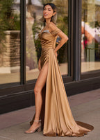 Mermaid Satin Long Prom Dress with Slit - Curvevia